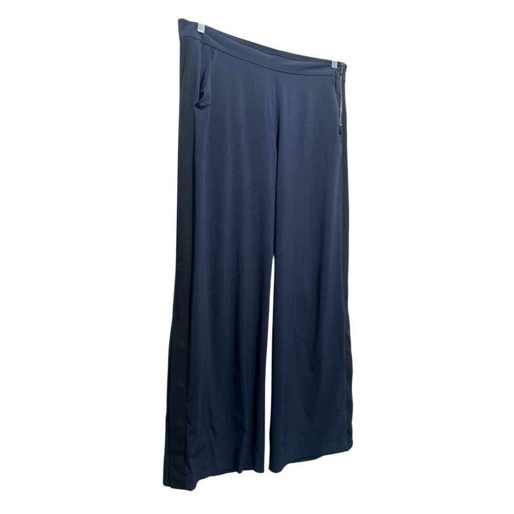 Athleta Gramercy Track Trouser Pants Women 12 Blue Wide Leg Flare Office Classic - Picture 16 of 16